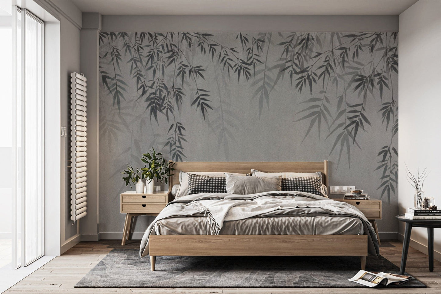 Nature-inspired bamboo shadow wall mural
