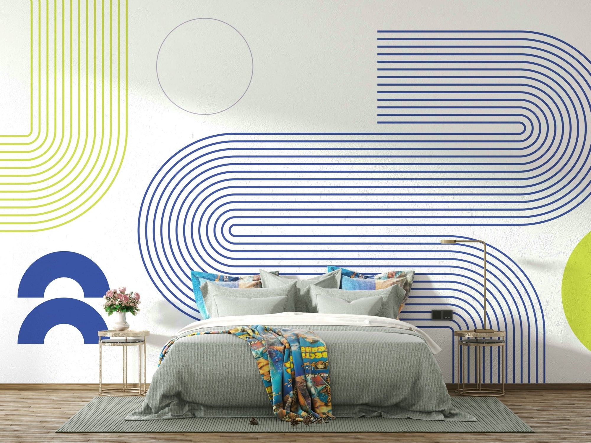 Minimalist Bauhaus Flow Wall Mural full view GD582

