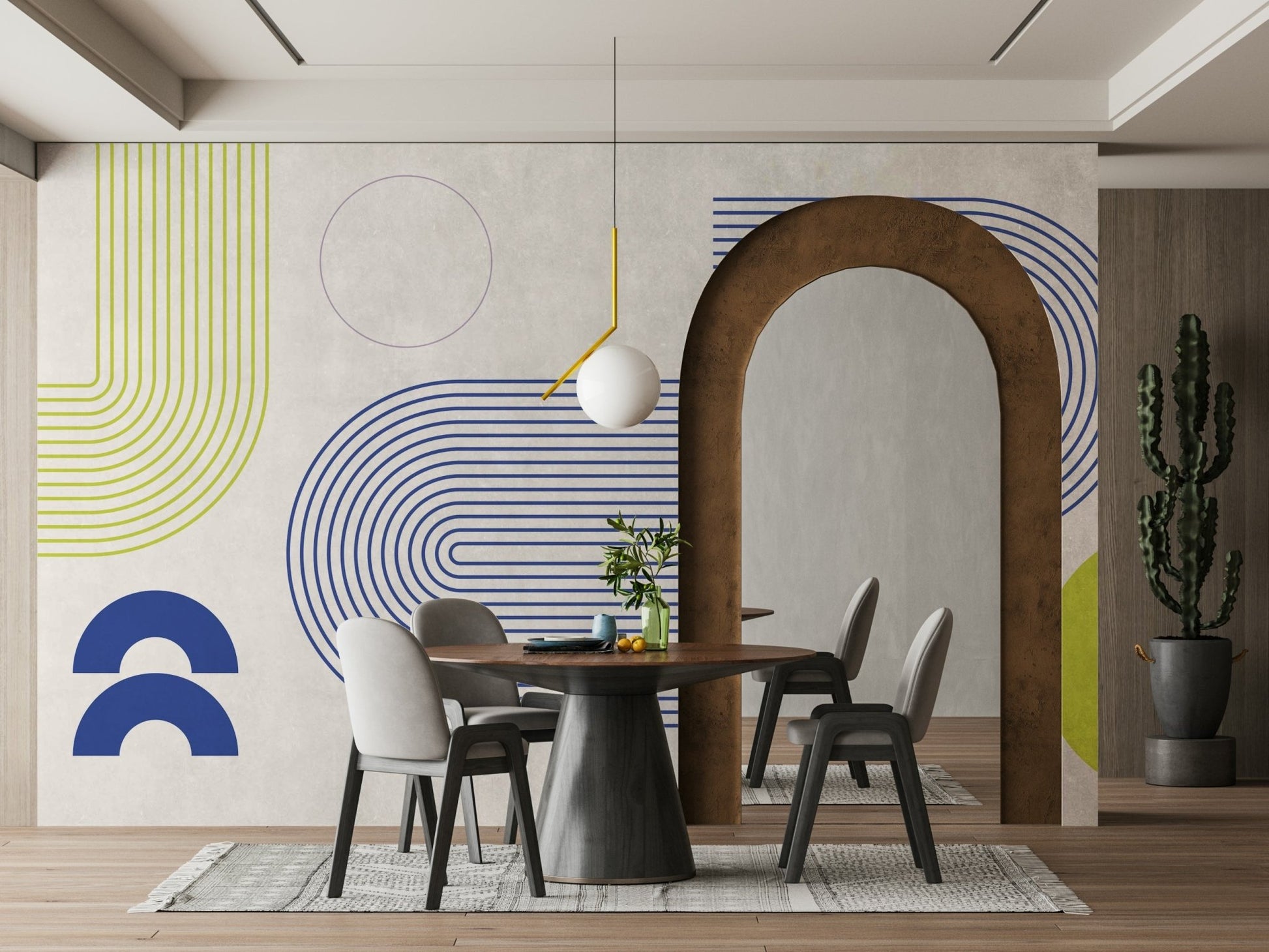 Living room with Bauhaus flow wall mural

