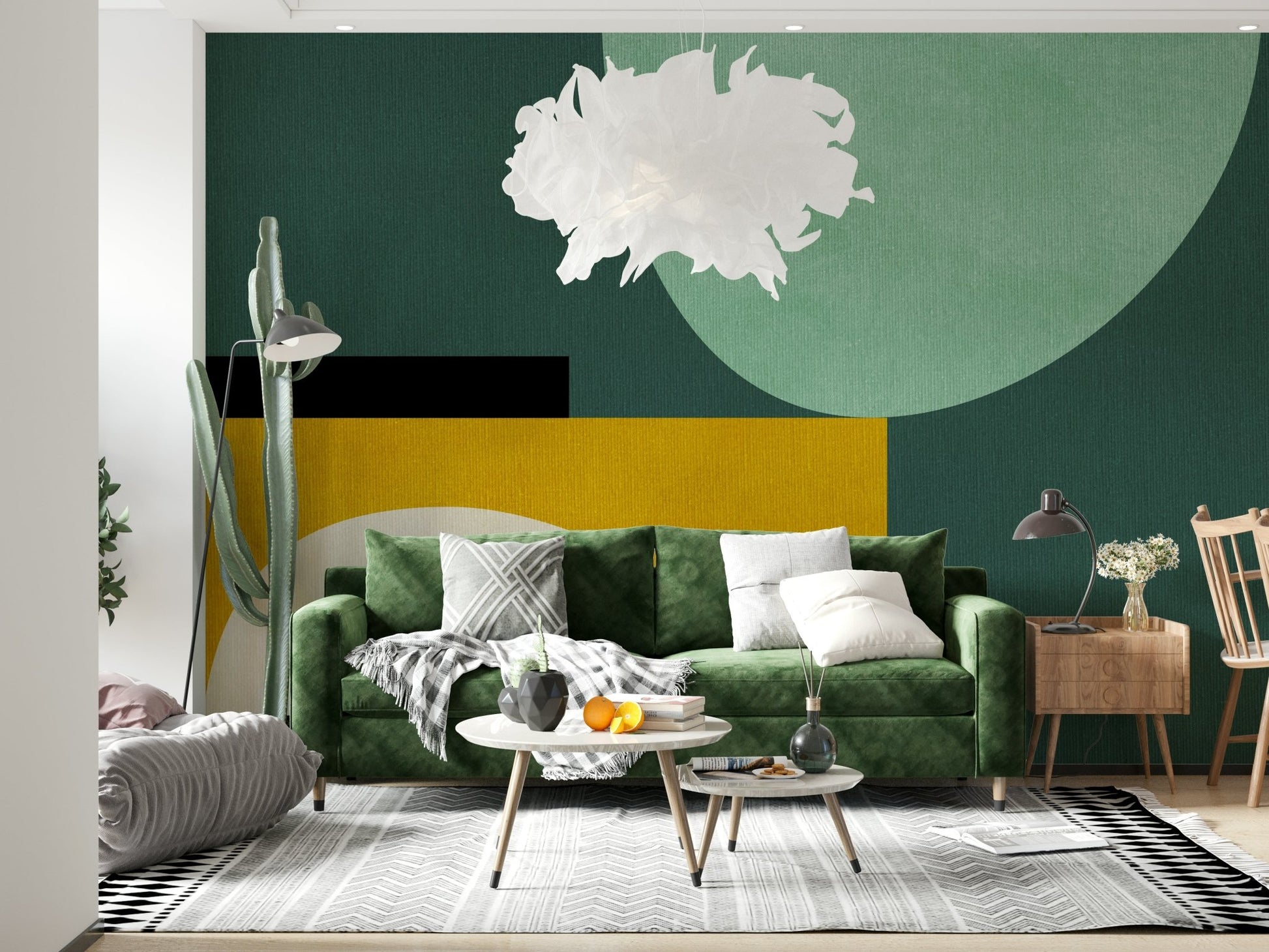A graceful subtle curve wall mural in cool, tranquil tones.