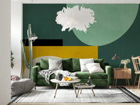 A graceful subtle curve wall mural in cool, tranquil tones.