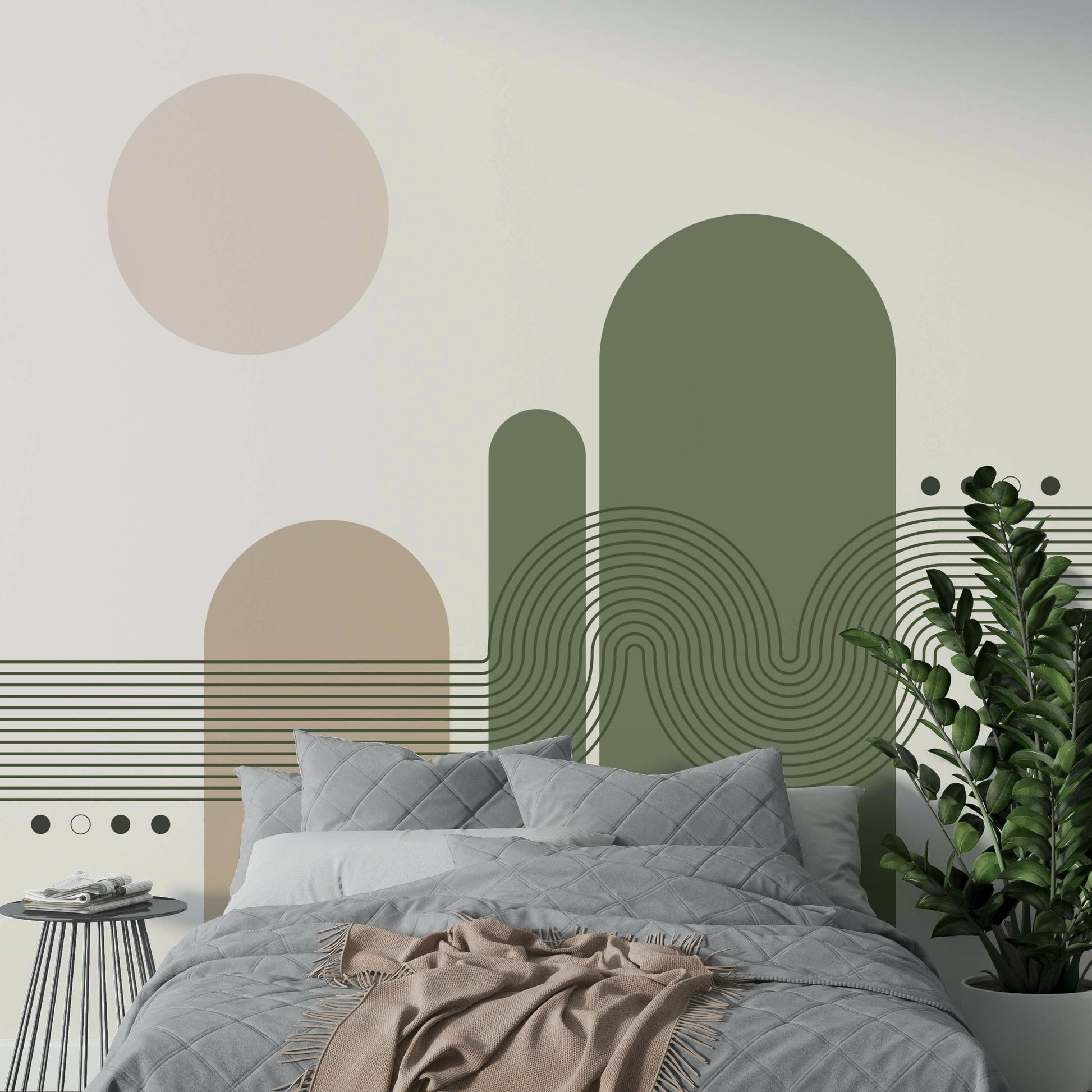 Beige and green abstract wall mural

