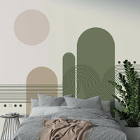 Beige and green abstract wall mural

