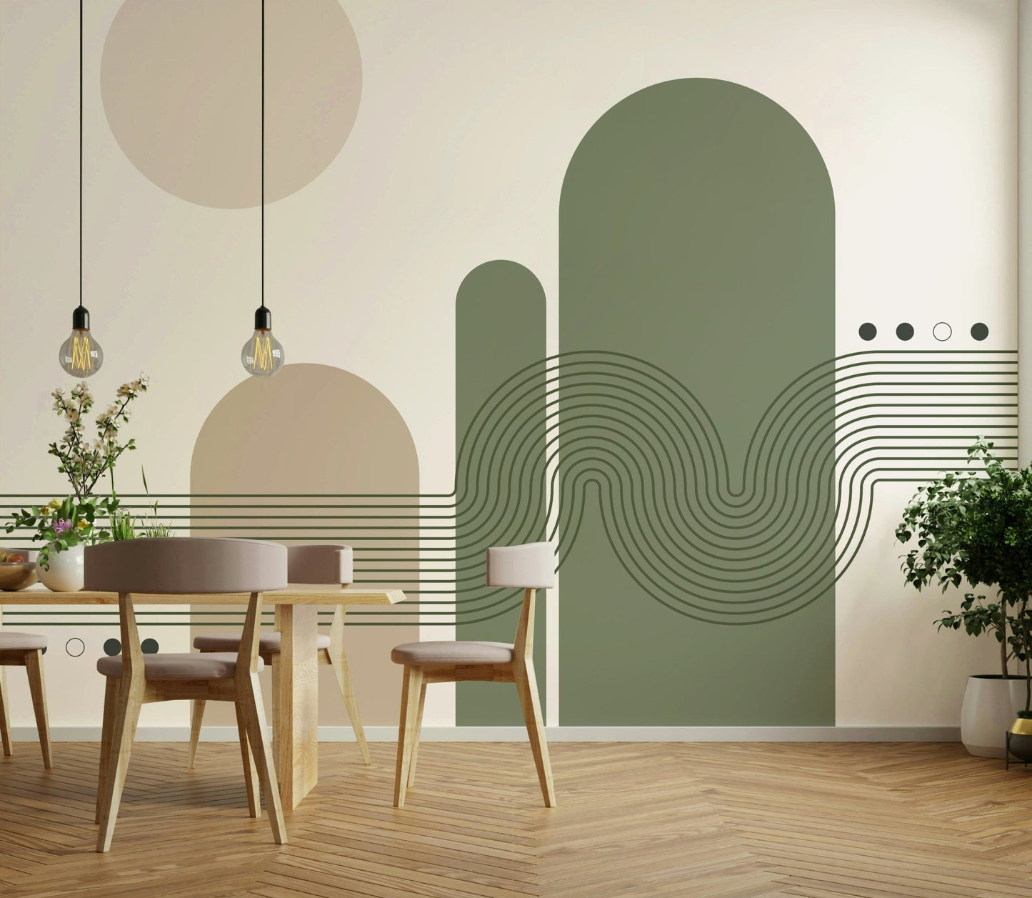 Olive green and beige mural design

