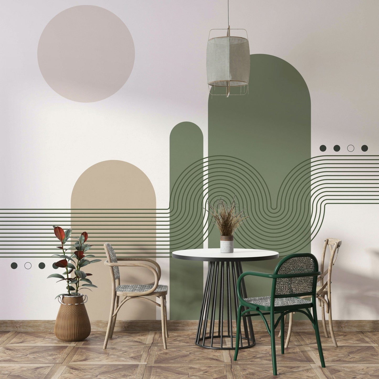 Geometric arch line pattern mural

