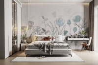 Artistic flower line art wall mural