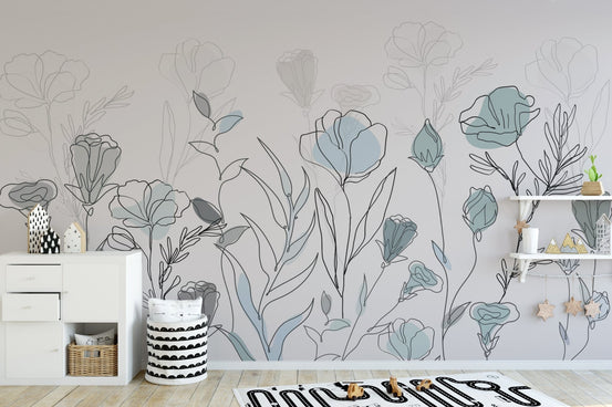 Minimalist floral line art wallpaper D221
