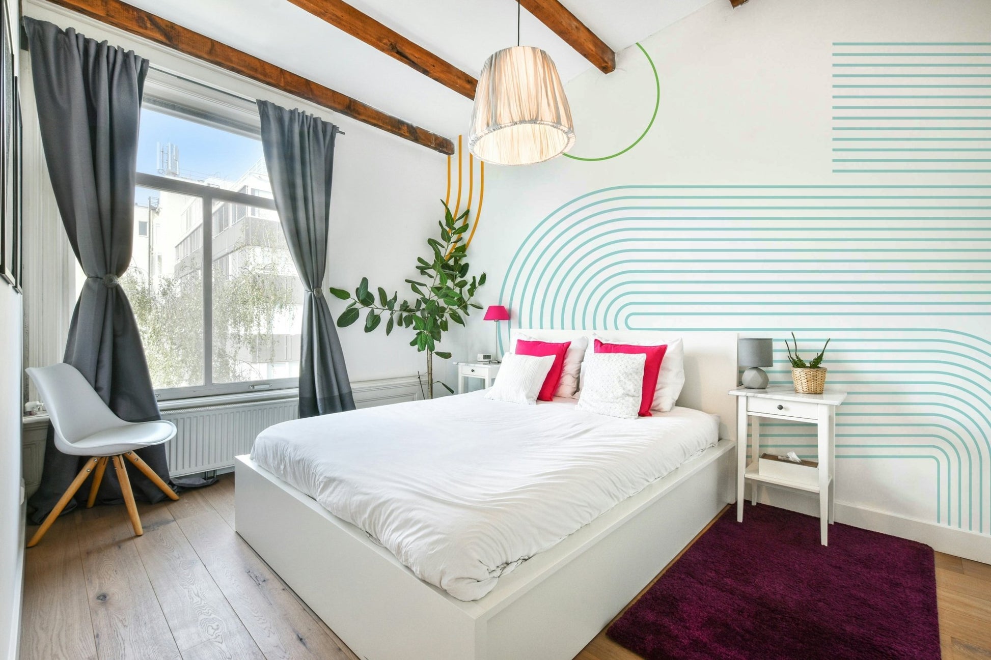 Modern wall mural with flowing geometric lines

