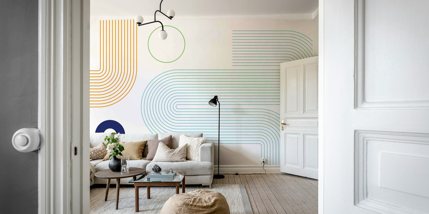 Geometric pattern mural with clean lines

