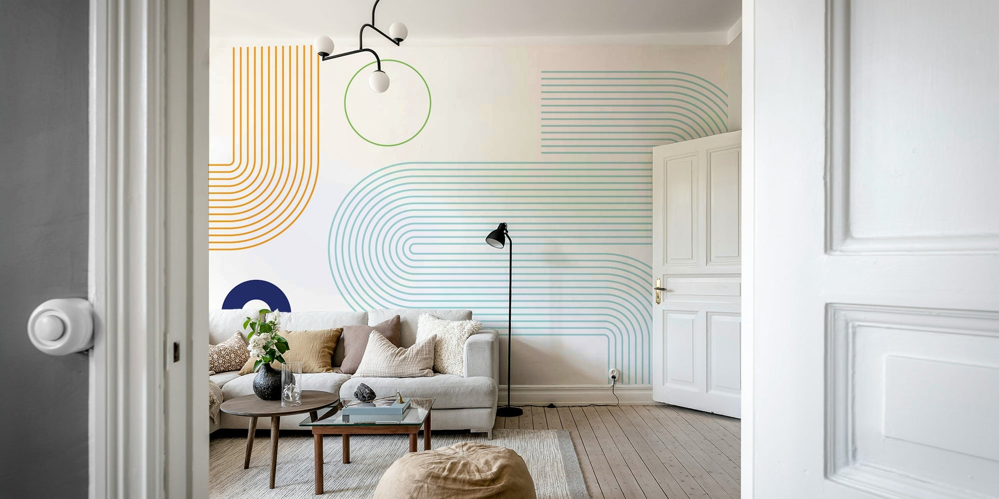 Geometric pattern mural with clean lines


