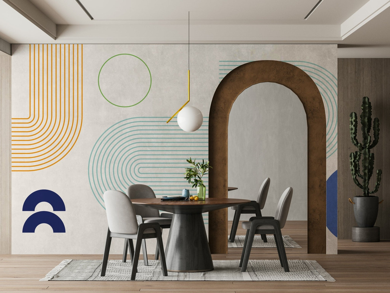 Minimalist geometric flow wall mural design

