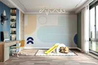 Contemporary mural with curved geometric forms

