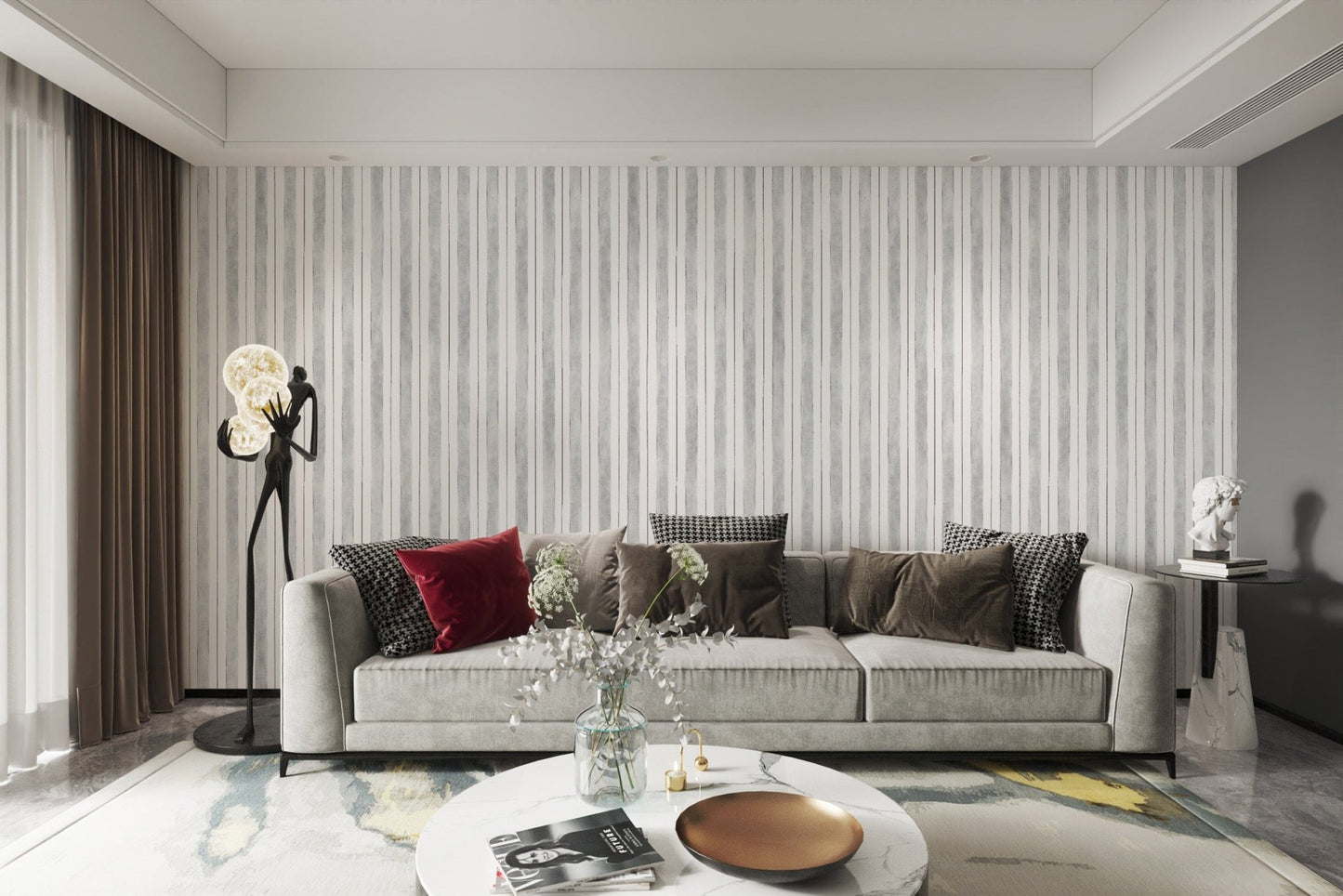 Light gray striped wallpaper for walls
