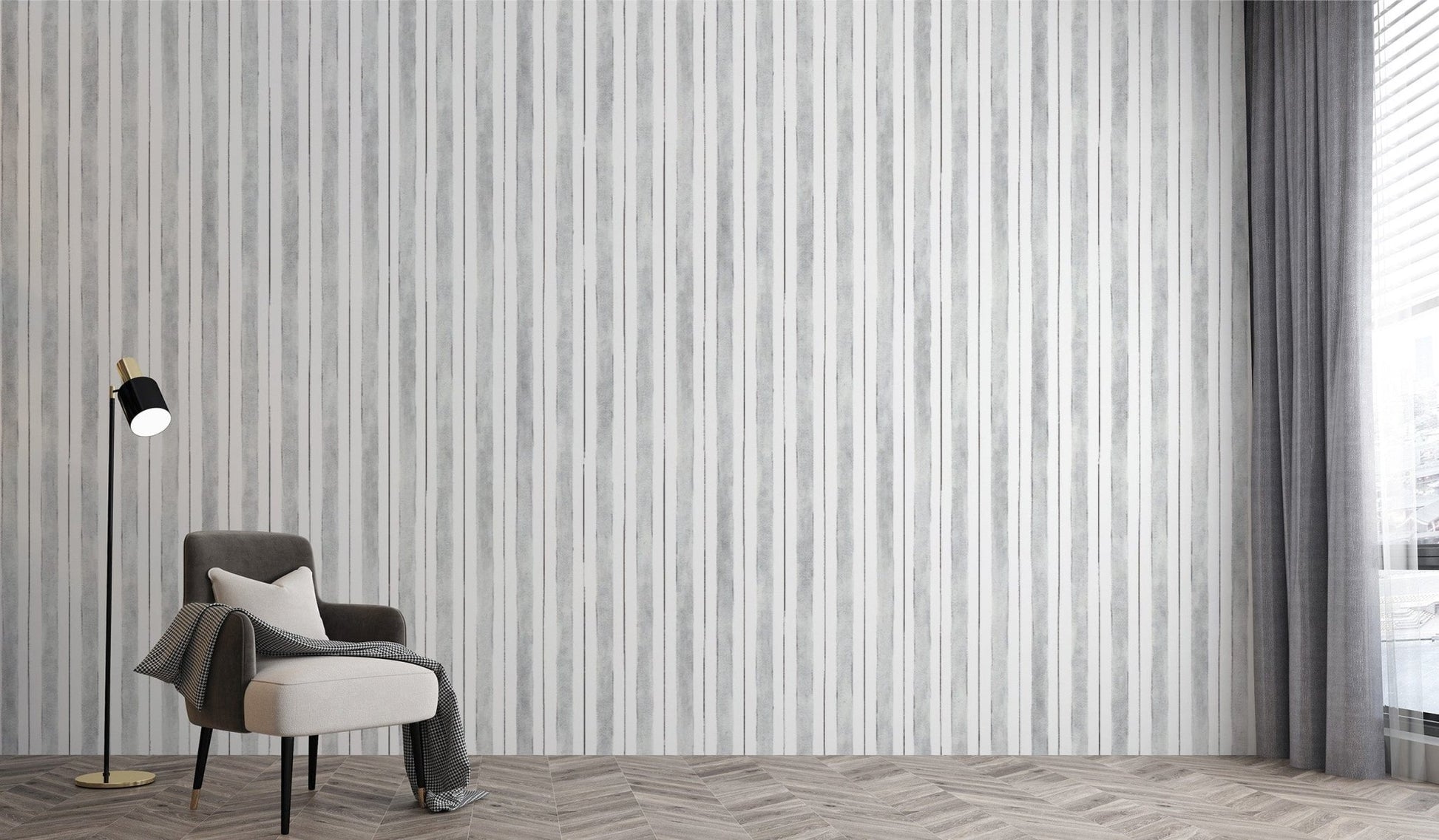 Subtle gray vertical stripe wall design
