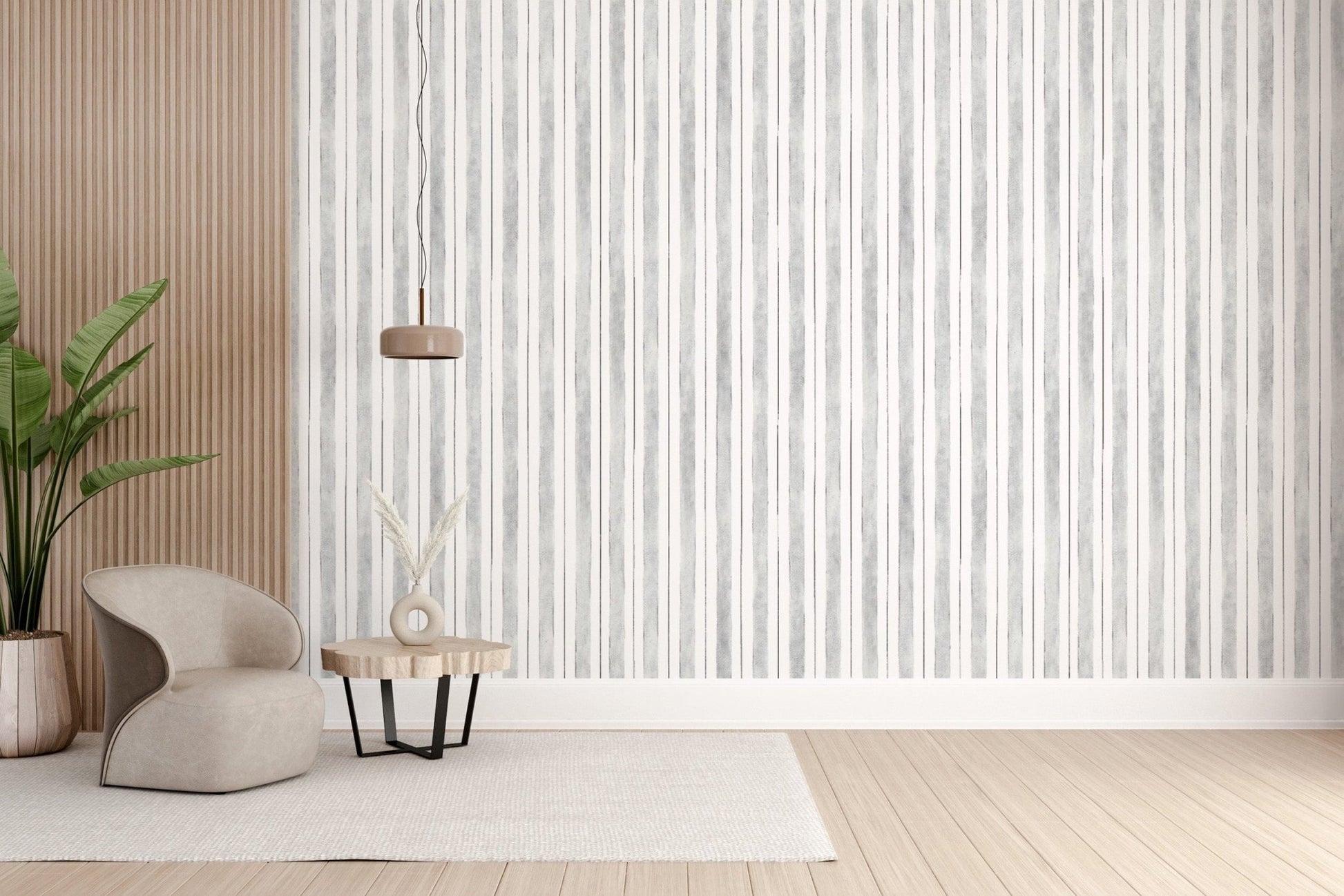 Neutral gray striped wallpaper pattern
