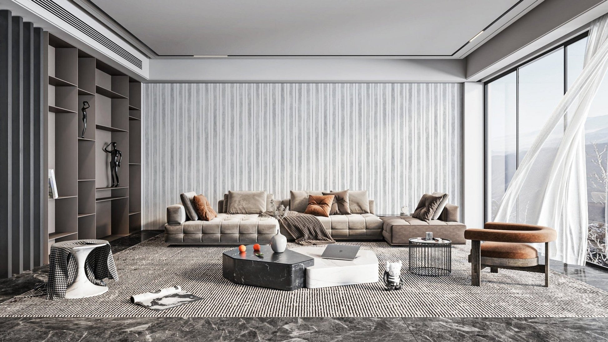 Minimalist gray vertical striped wallpaper
