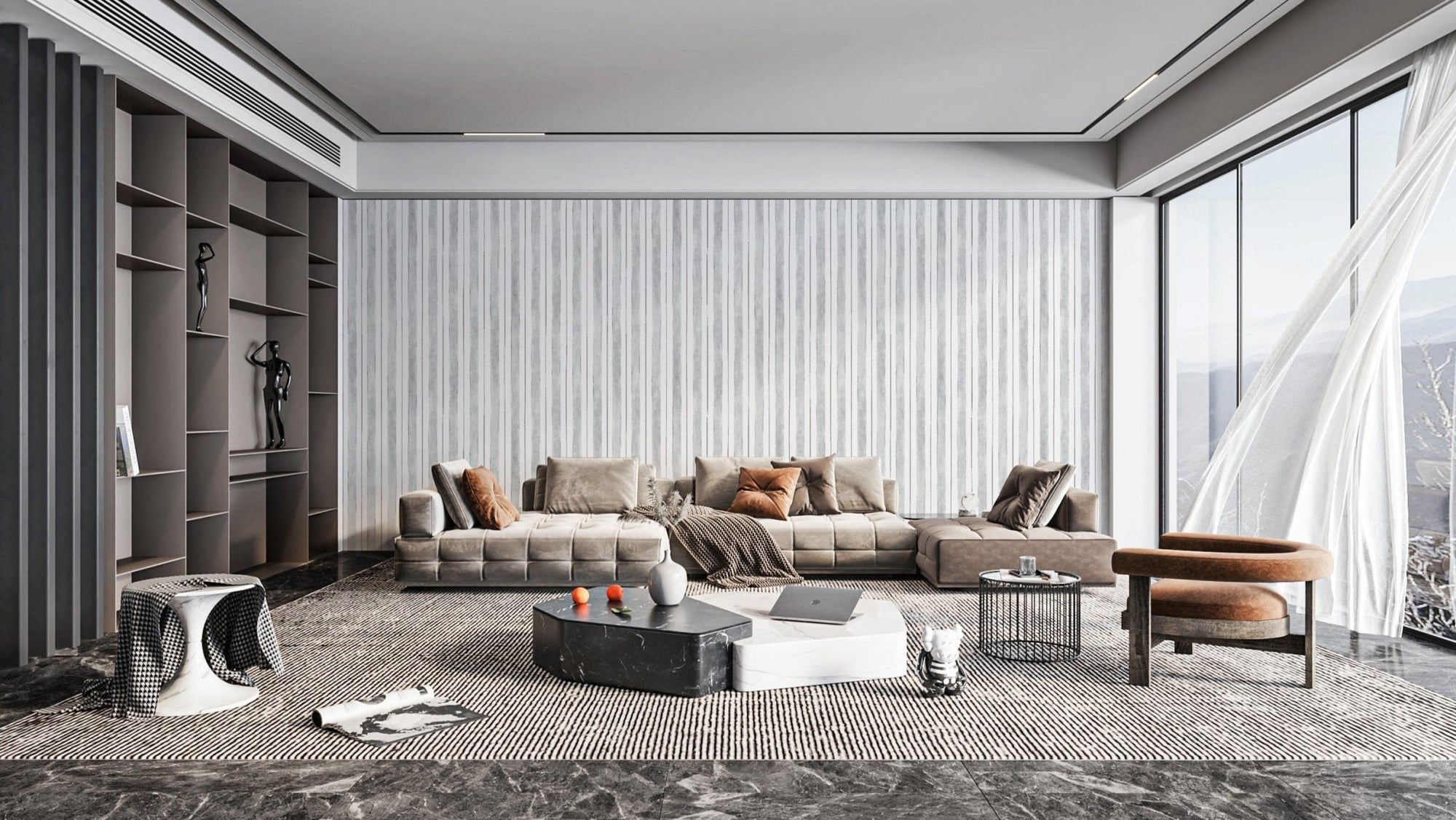 Minimalist gray vertical striped wallpaper
 D306