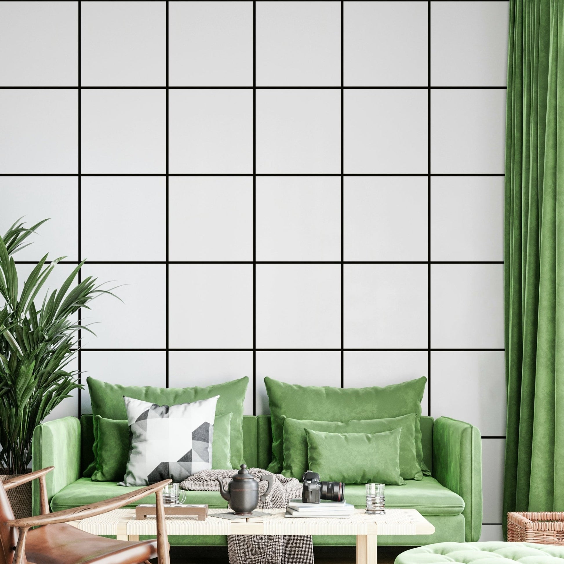 Clean black and white grid wall design