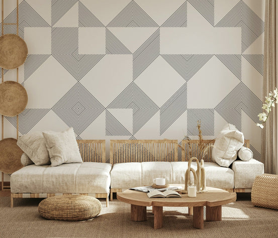 Minimalist Line Blocks architectural pattern mural with neatly placed blocks., GD6693