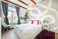 An artistic minimalist form mural for home decor.

