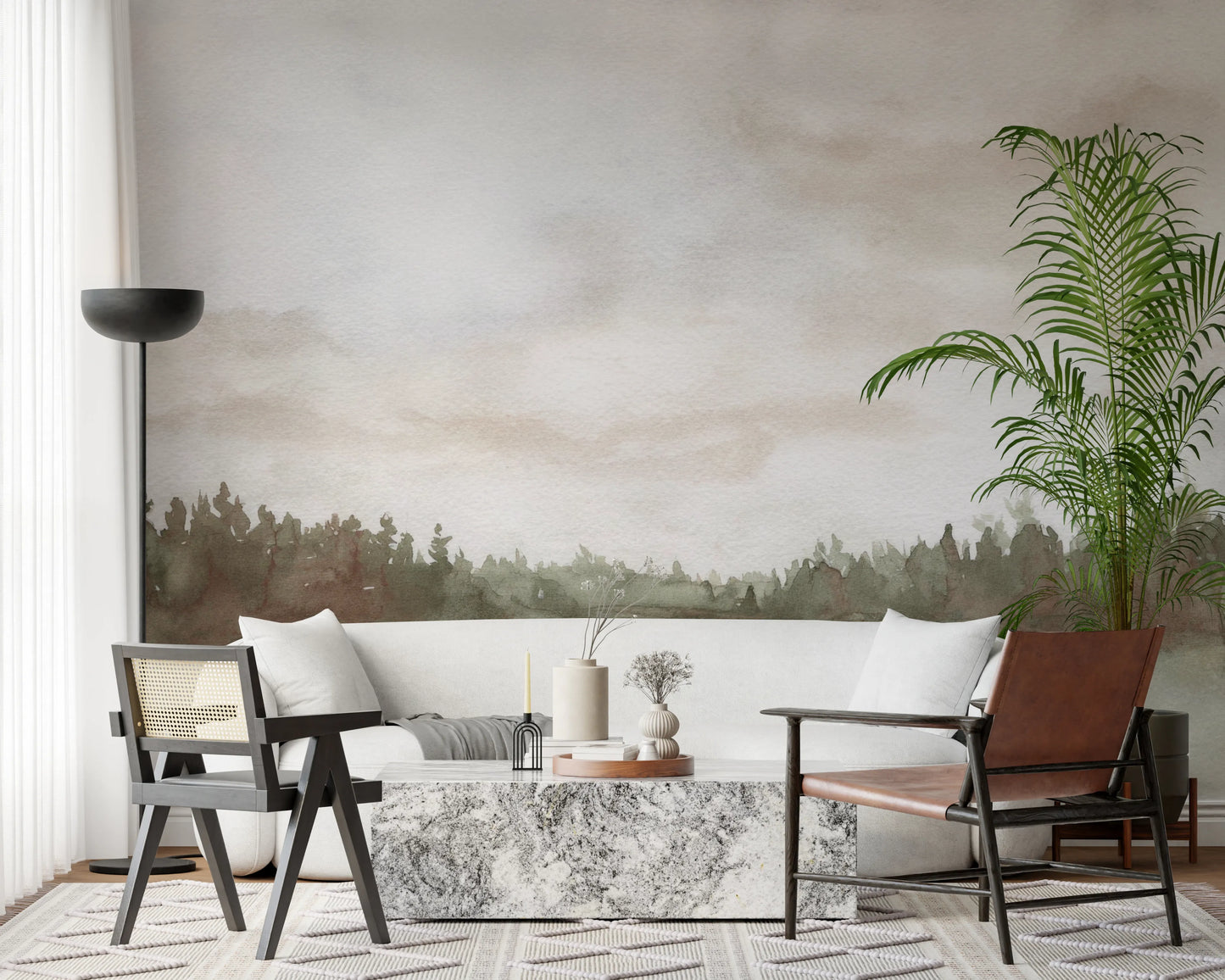 Minimalist Misty Trees  Wall Mural