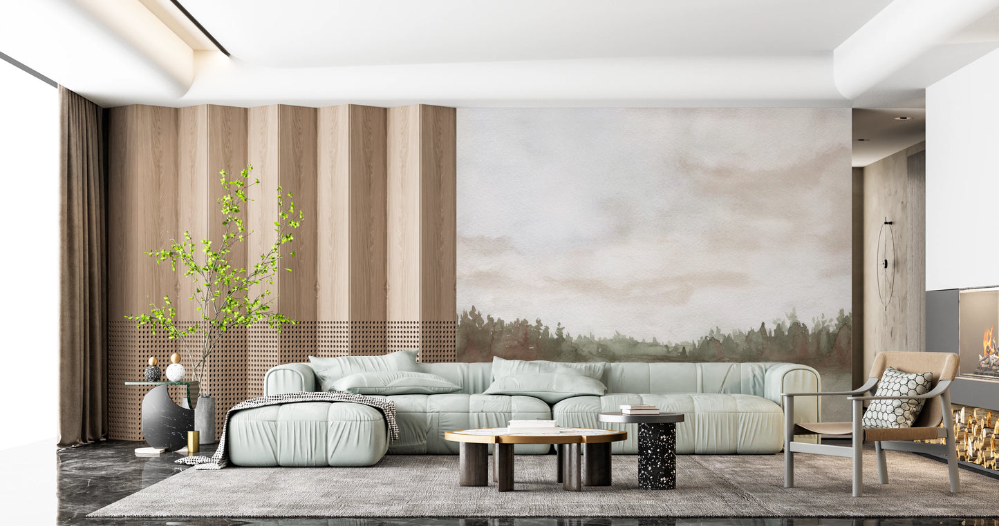 Minimalist Misty Trees  Wall Mural