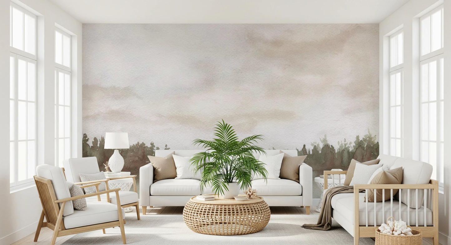Minimalist Misty Trees  Wall Mural