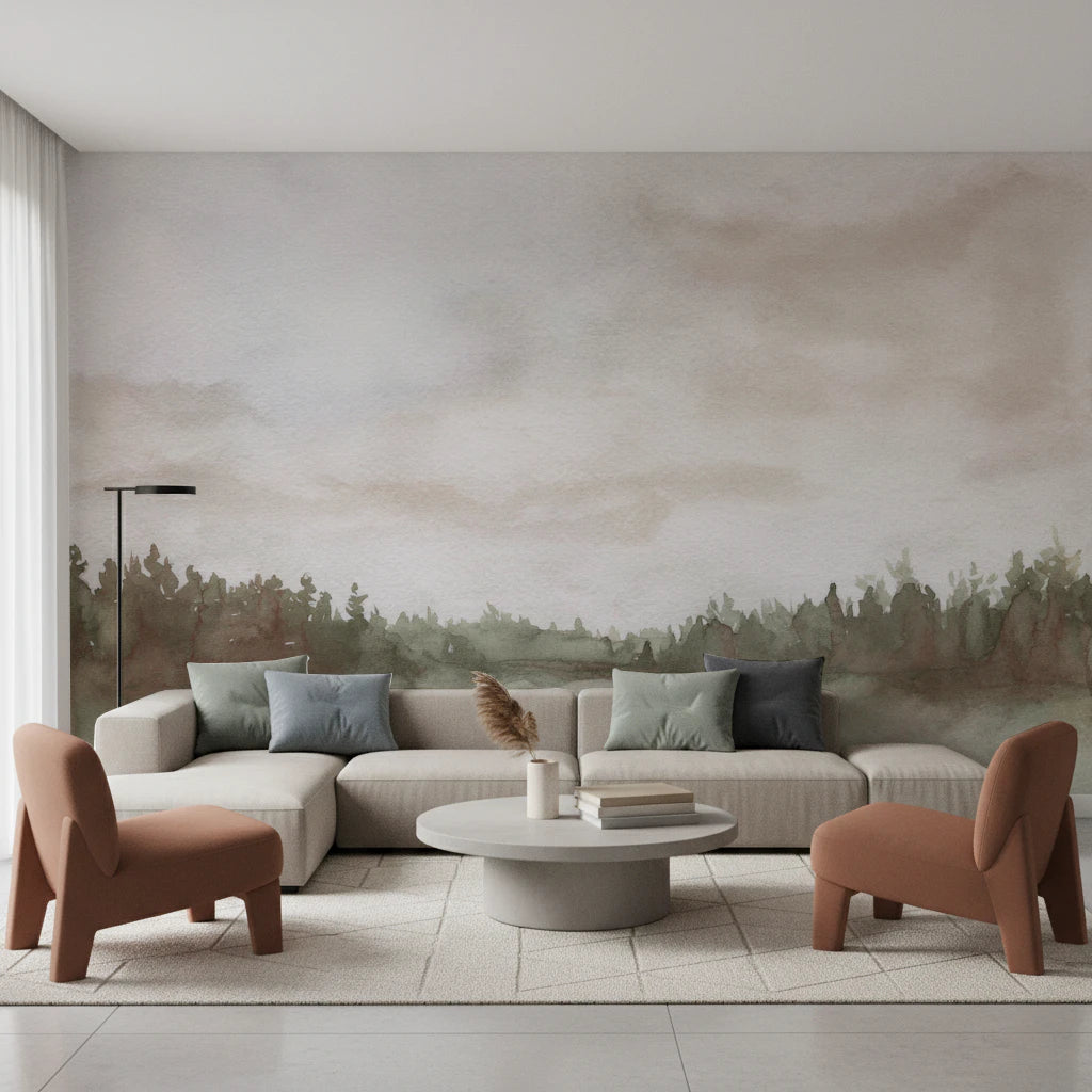 Minimalist Misty Trees  Wall Mural