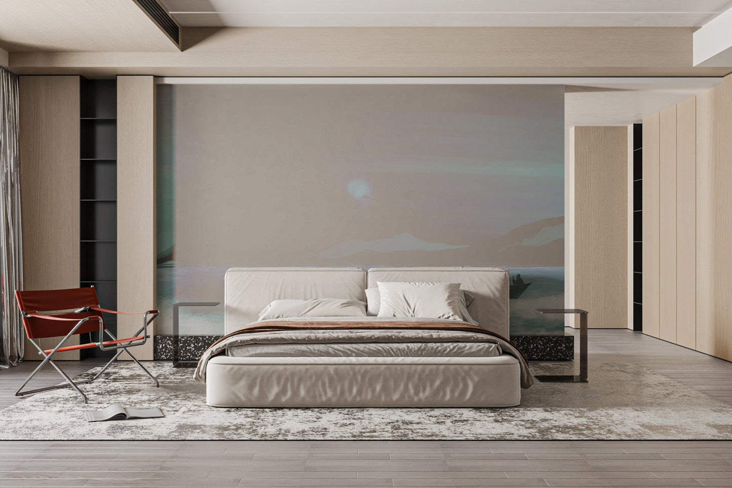 Birds and Waves Minimalist Ocean Mural
