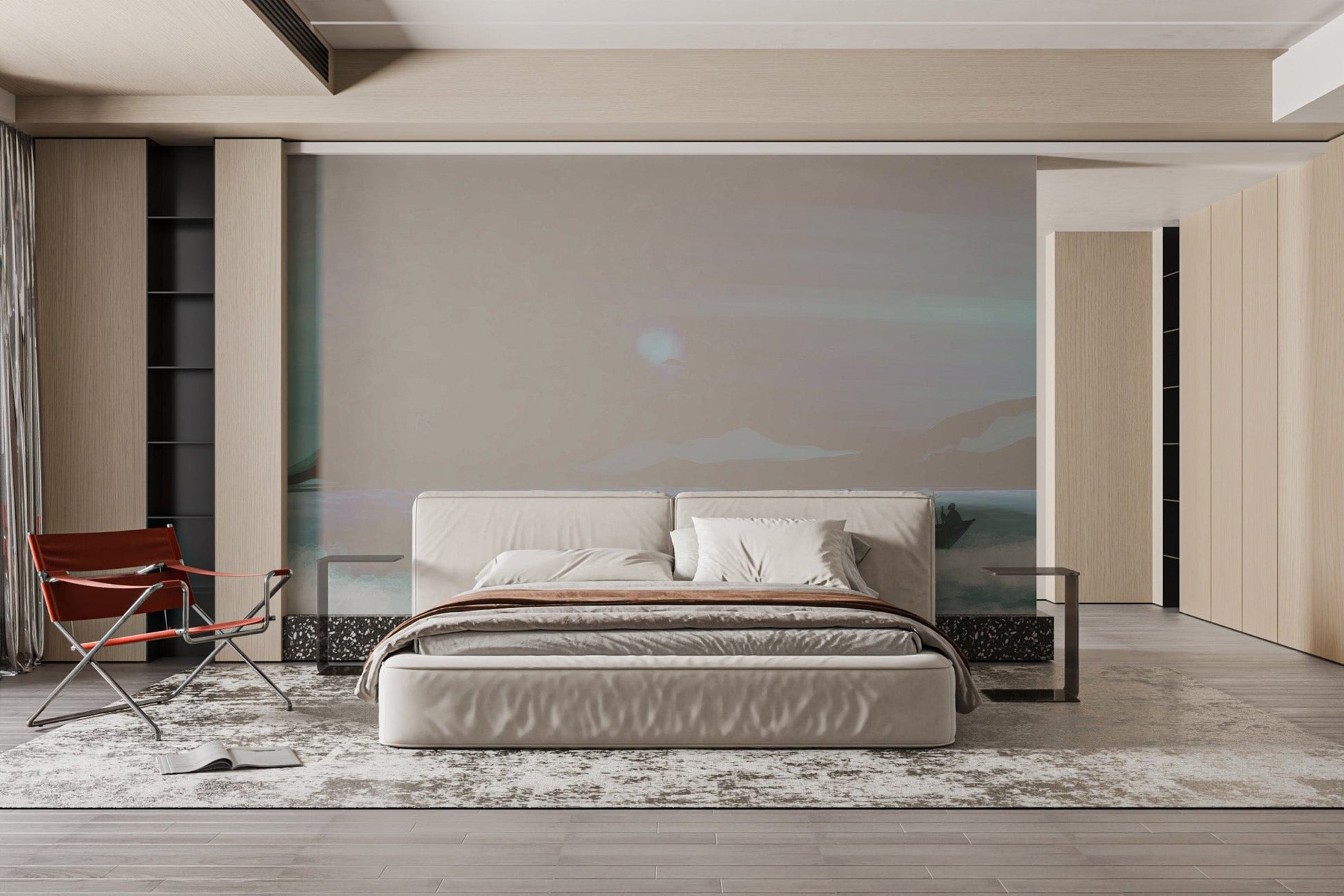 Birds and Waves Minimalist Ocean Mural
