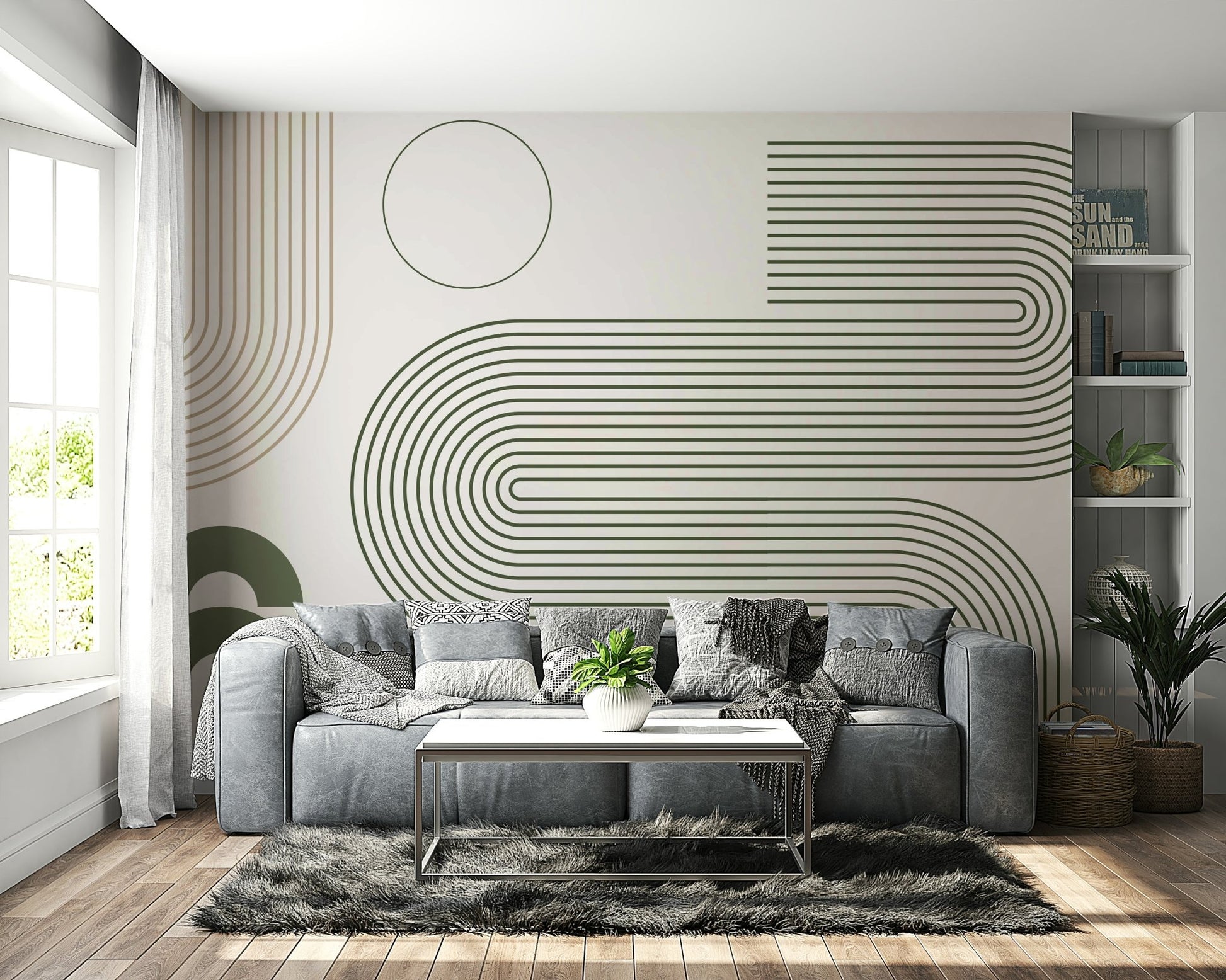 Close-up of flowing retro lines mural wallpaper

