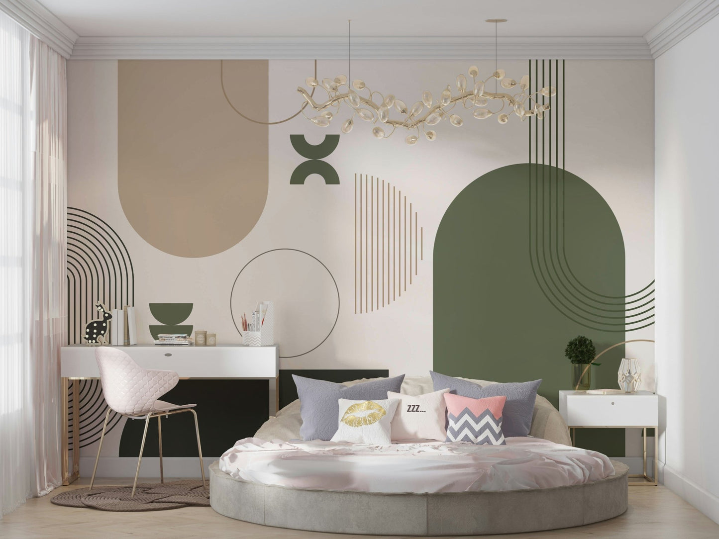 Living room with retro vibe wall mural

