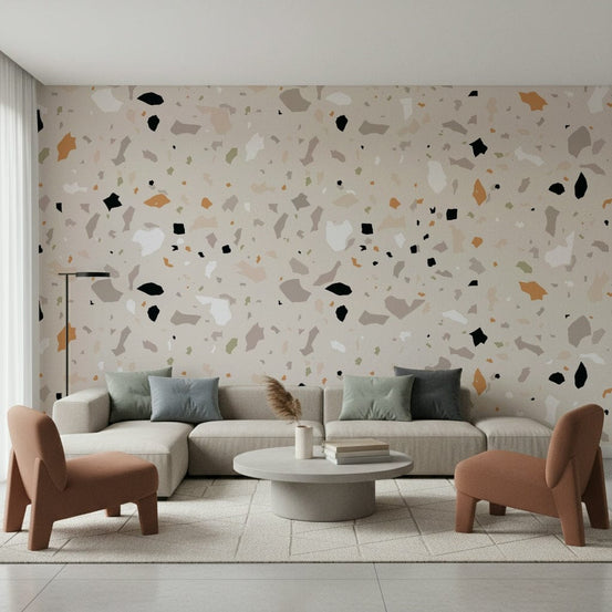 Minimalist Terrazzo wallpaper with cream background chips., GD6816