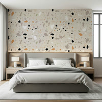 Decorative Neutral Art Natural Stone terrazzo pattern wall mural in a repeating module.