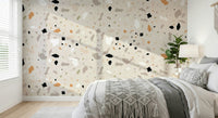Terrazzo pattern wallpaper, abstract stone fragment design.