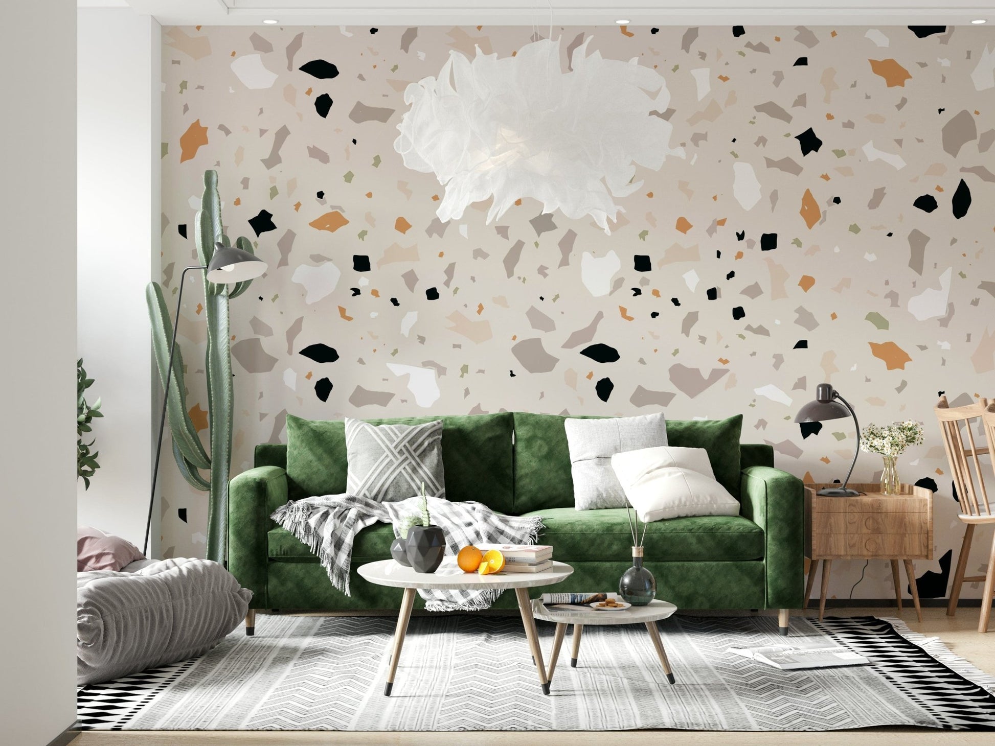 Art Natural Stone wall mural, scattered beige and black pieces.
