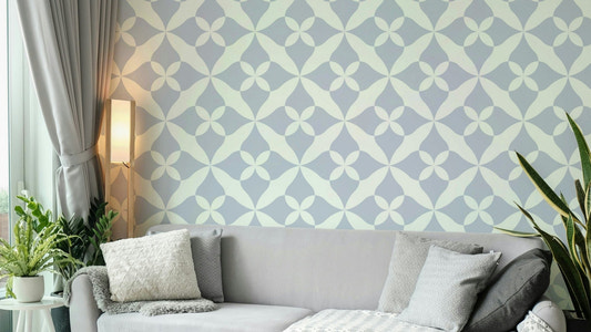 Minimalistic subtle ornament wallpaper on a wall

