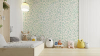 Wallpaper with a gentle green leaf design

