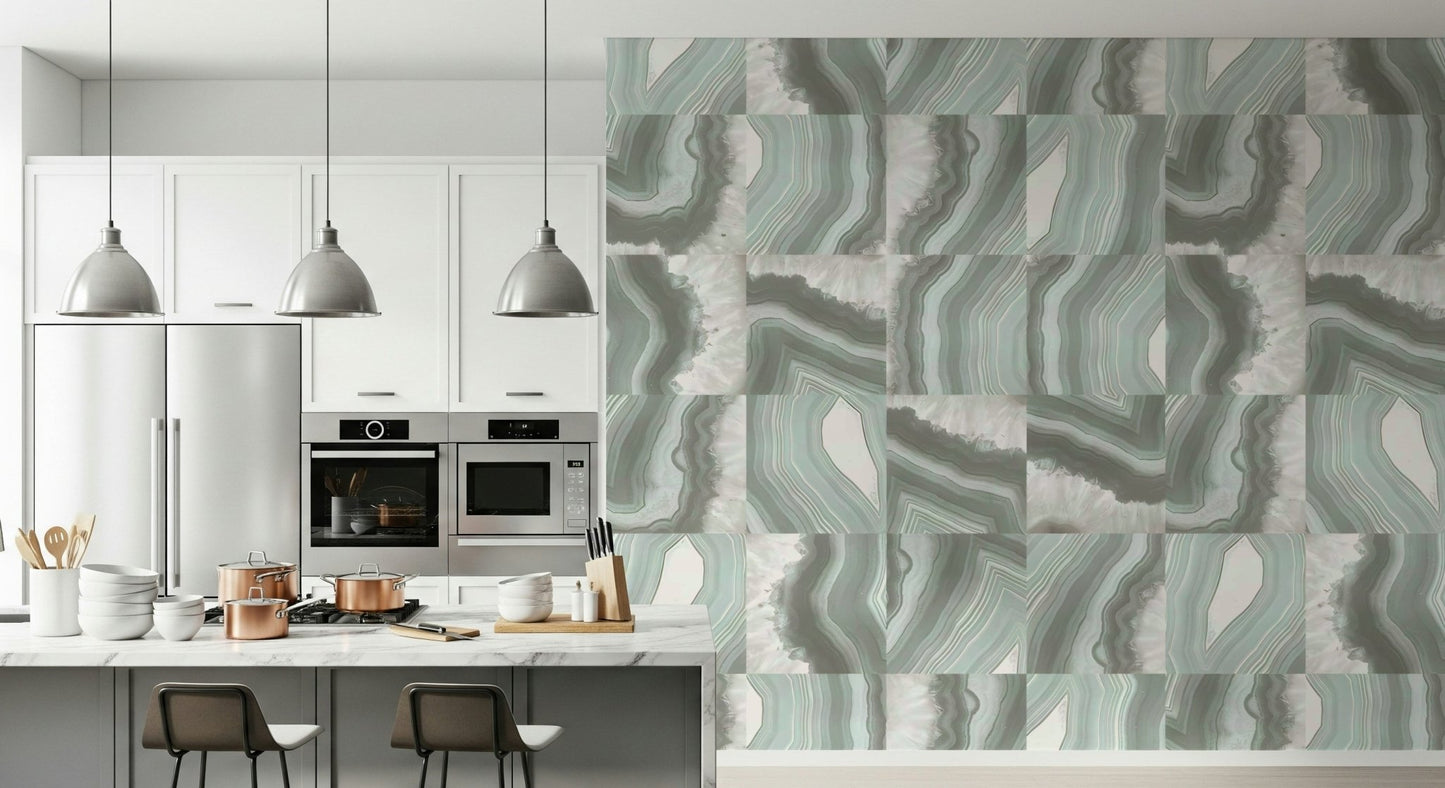 An artistic soft focus mural on minimalist wallpaper.