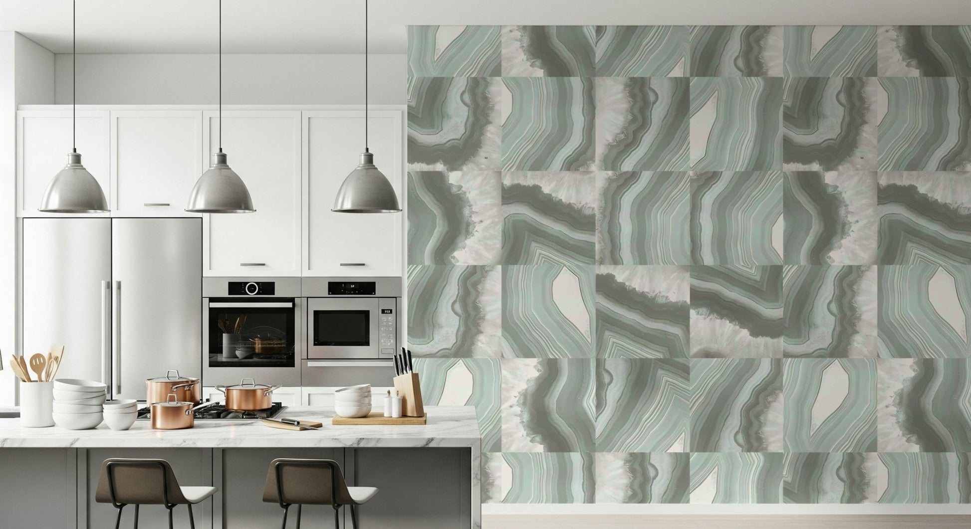 An artistic soft focus mural on minimalist wallpaper.