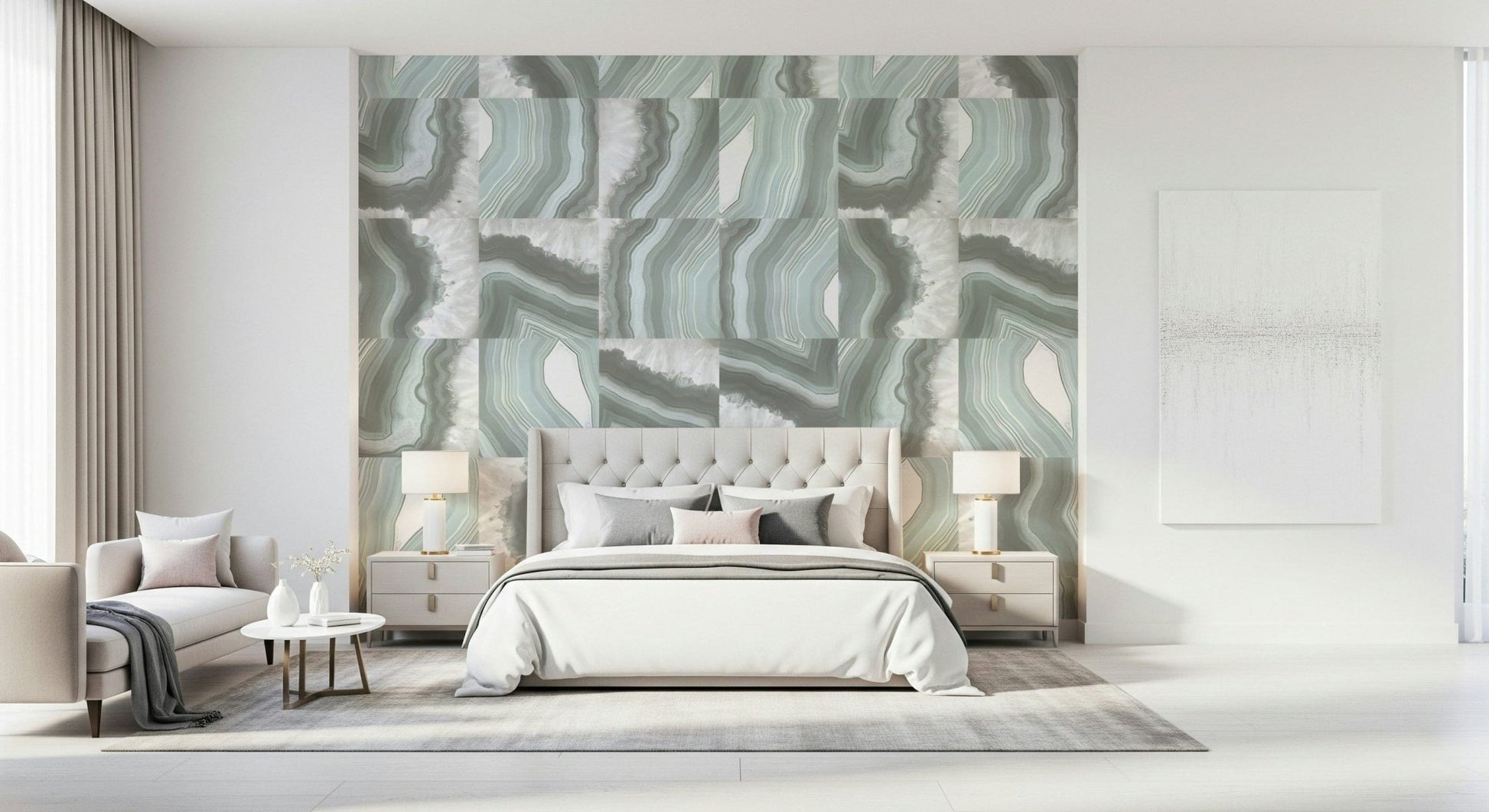 A beautiful modern art wall mural of delicate lines.