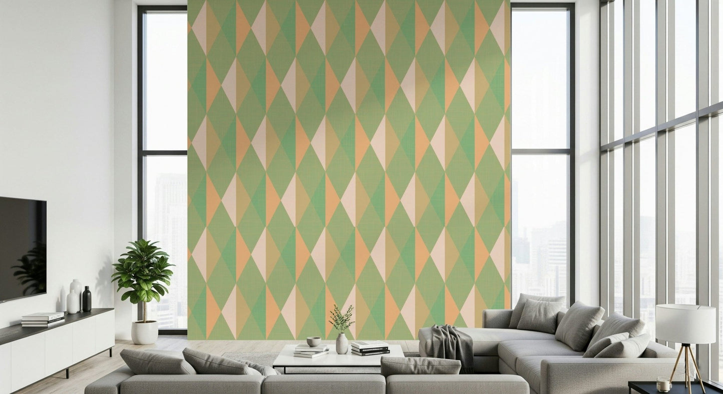 Mint & Peach Triangles Wall Mural