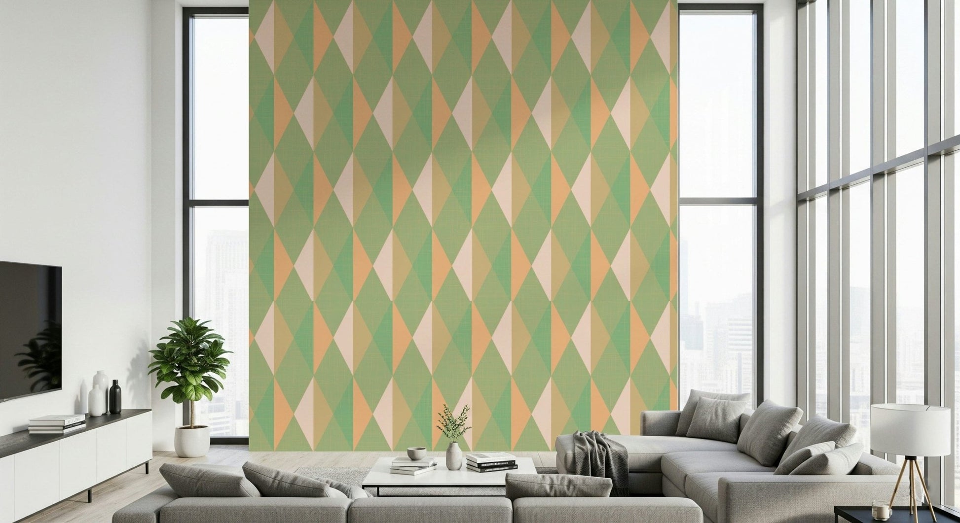Mint & Peach Triangles Wall Mural