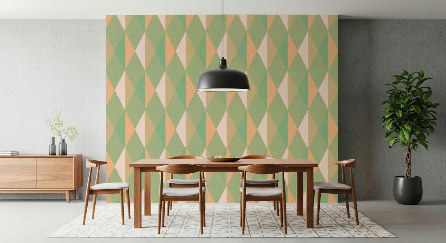 Mint & Peach Triangles Wall Mural