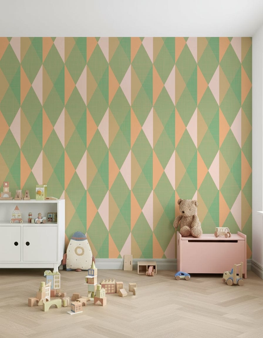 Mint & Peach Triangles Wall Mural