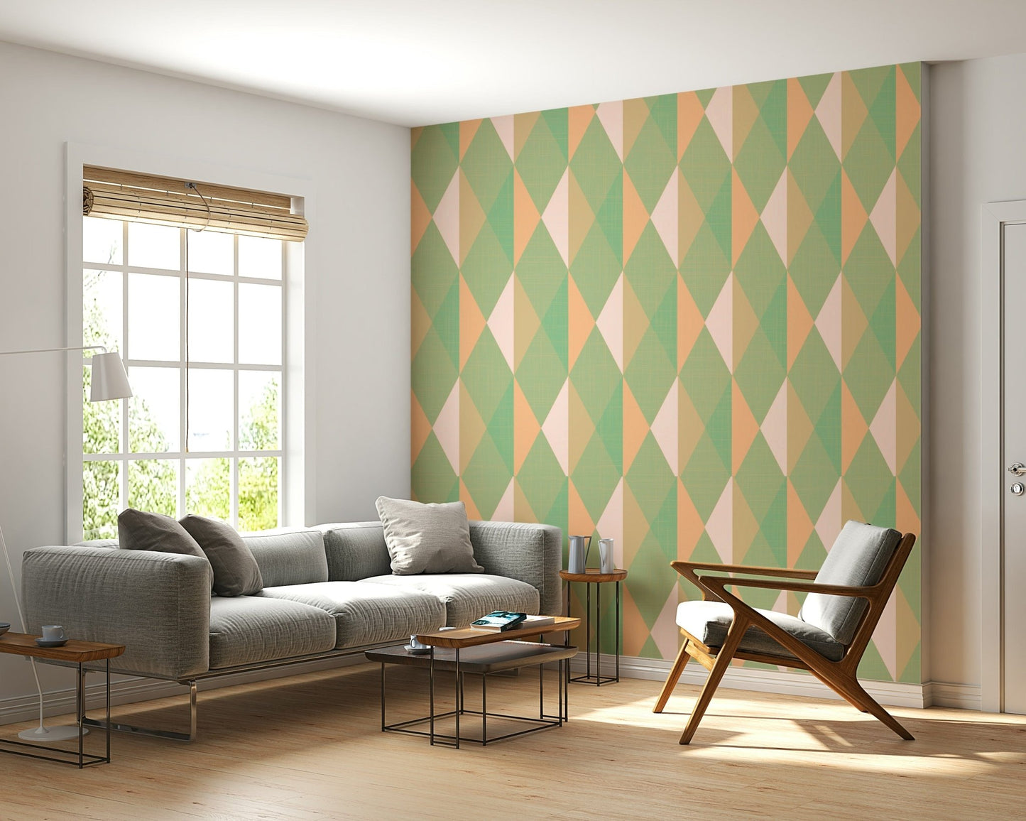 Mint & Peach Triangles Wall Mural
