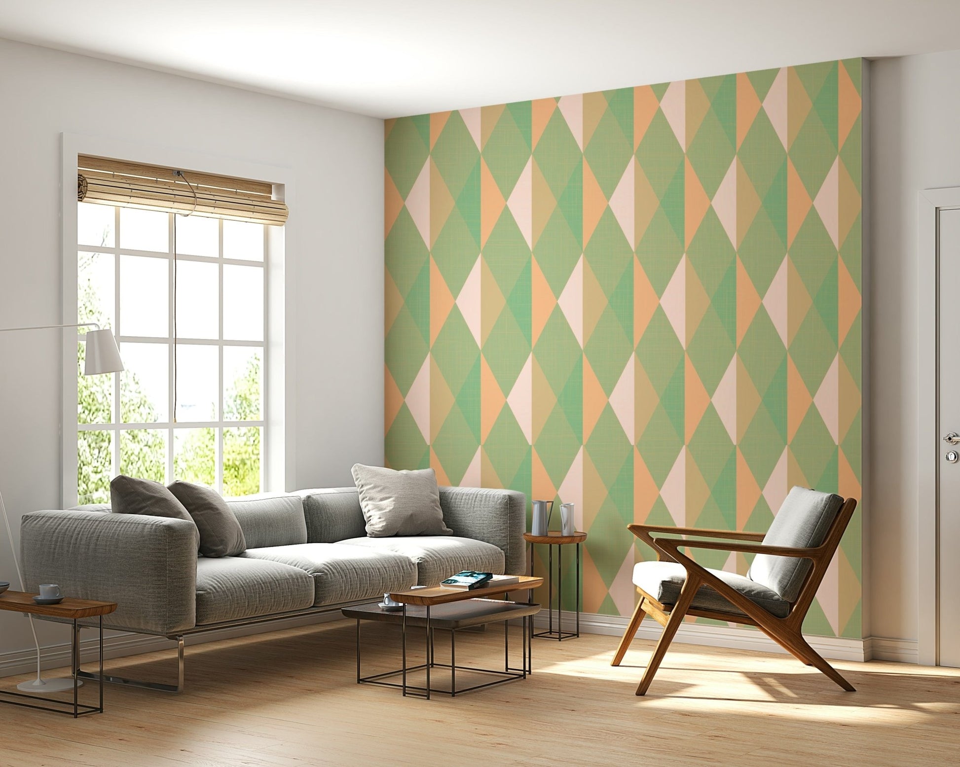 Mint & Peach Triangles Wall Mural