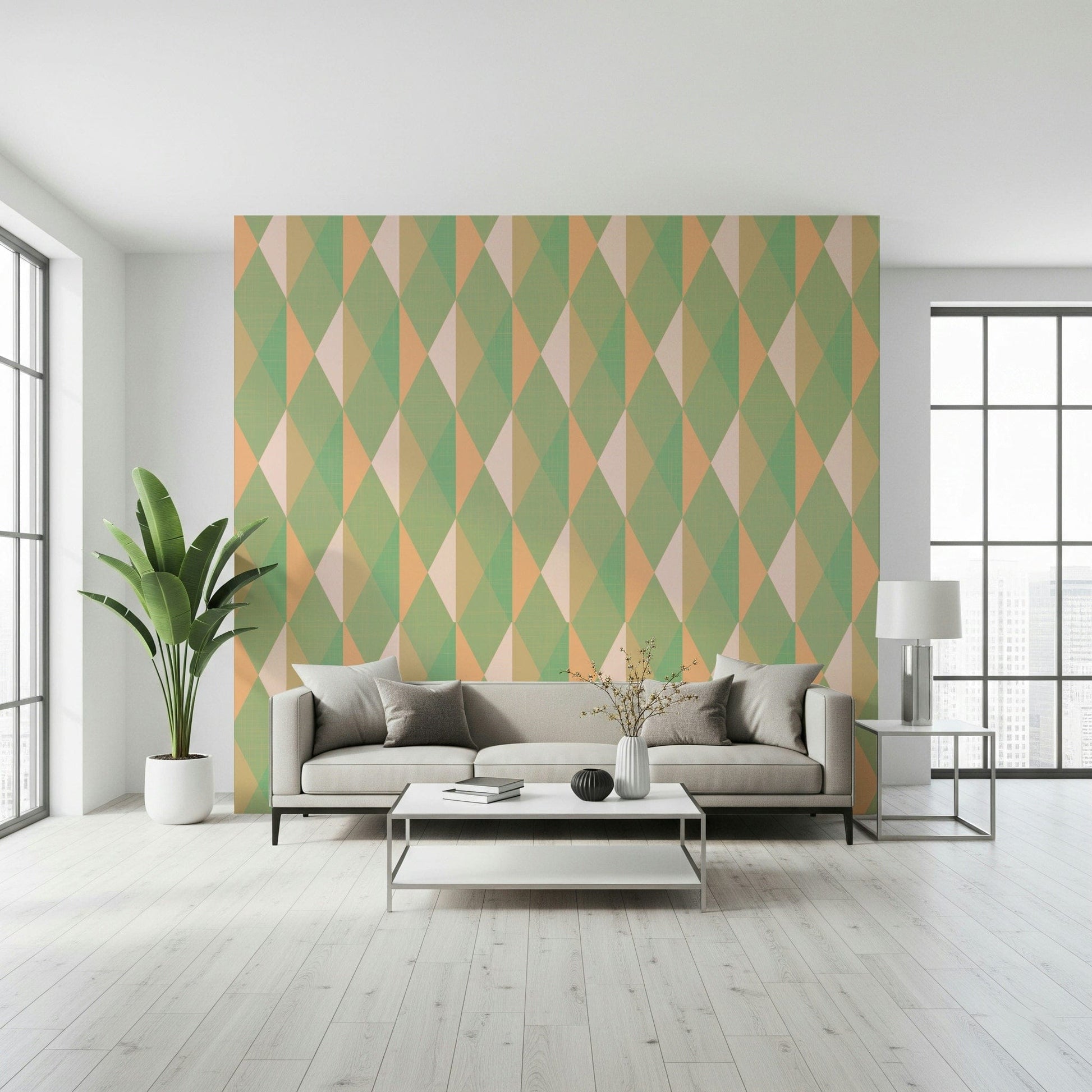 Mint & Peach Triangles Wall Mural
