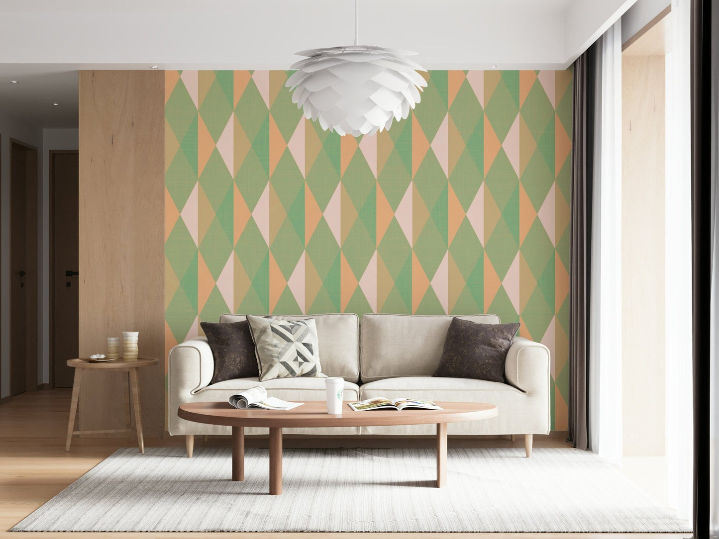Mint & Peach Triangles Wall Mural