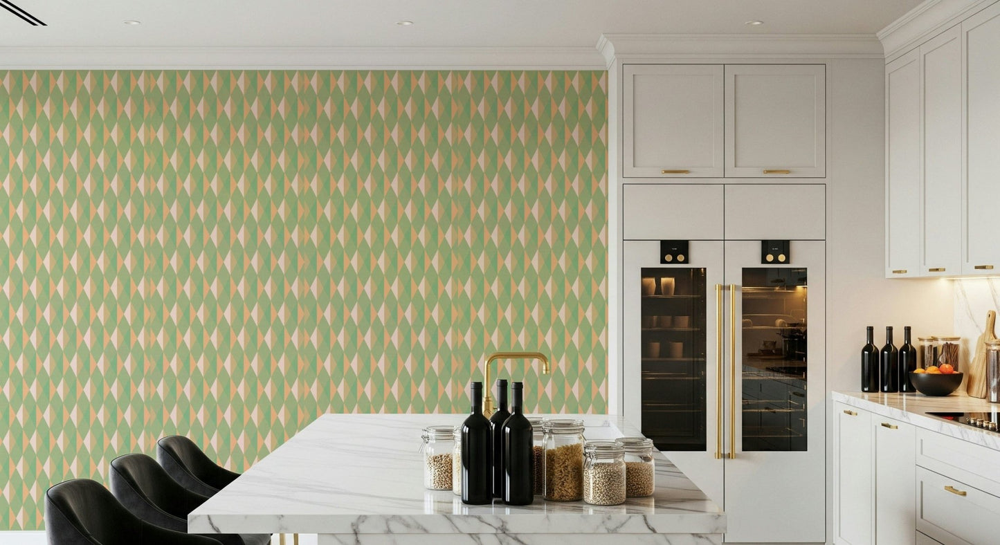 Dazzling Mint & Peach Triangles mural, simple chevron motif, home decor.